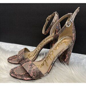 Sam Edelman 8 Daniella Block Heel Sandal Pink Gold‎ Snakeskin Shoe Ankle Strap